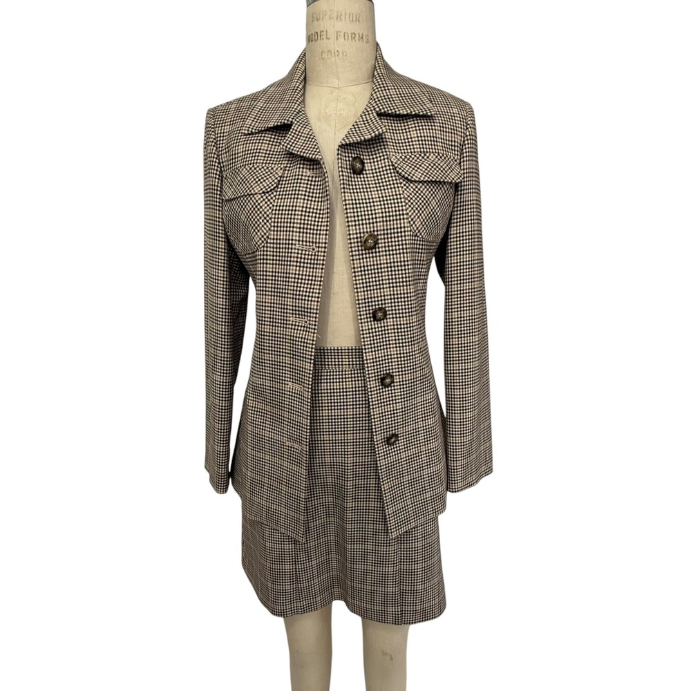 Vintage United Colors of Benetton Skirt Suit  IT40 Made in Italy Set Brown Plaid